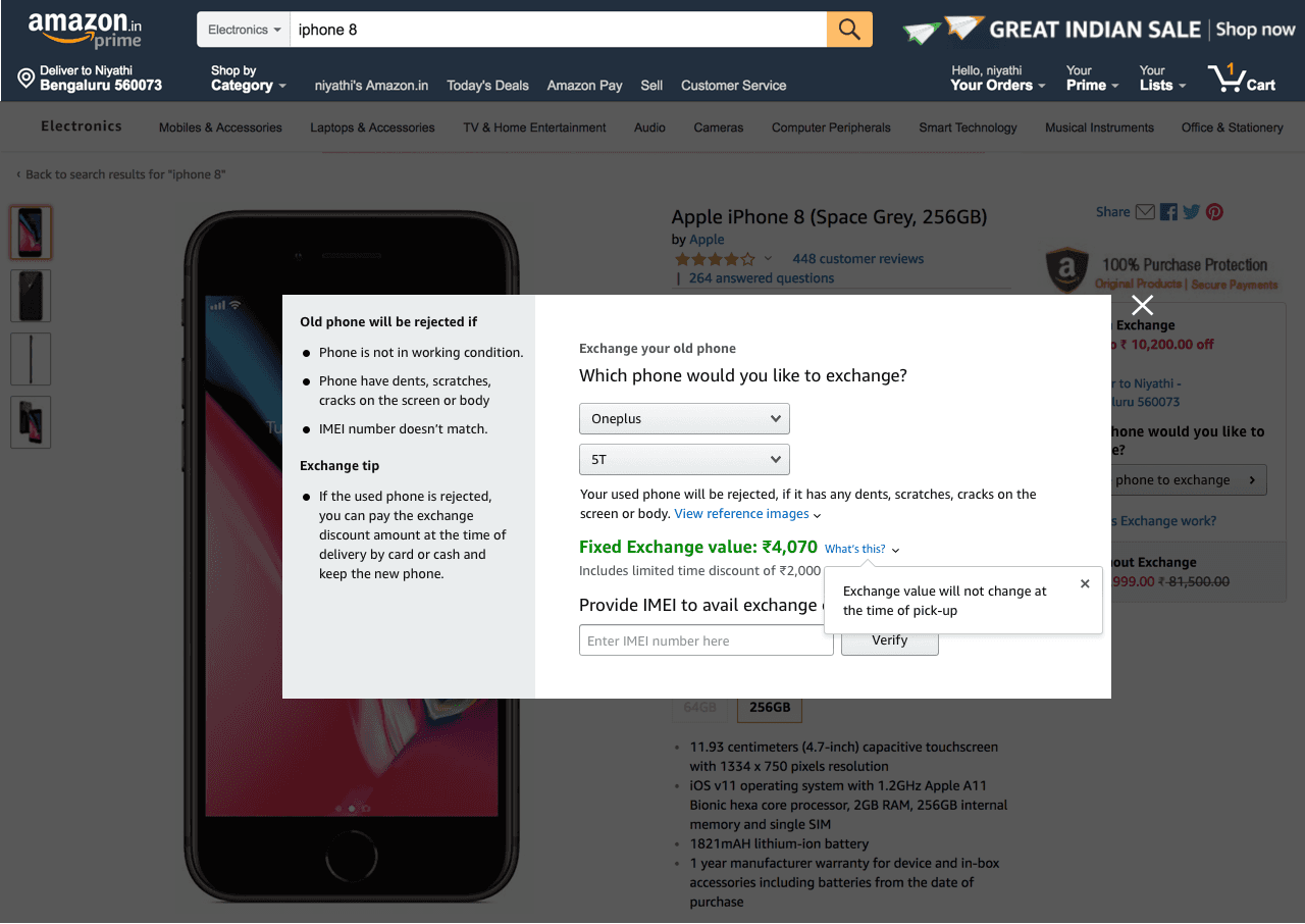 Exchange modal explaining a fixed exchange value and limited-time discount