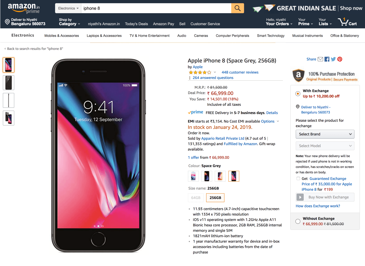 The original desktop product exchange experience inside the Amazon buy box