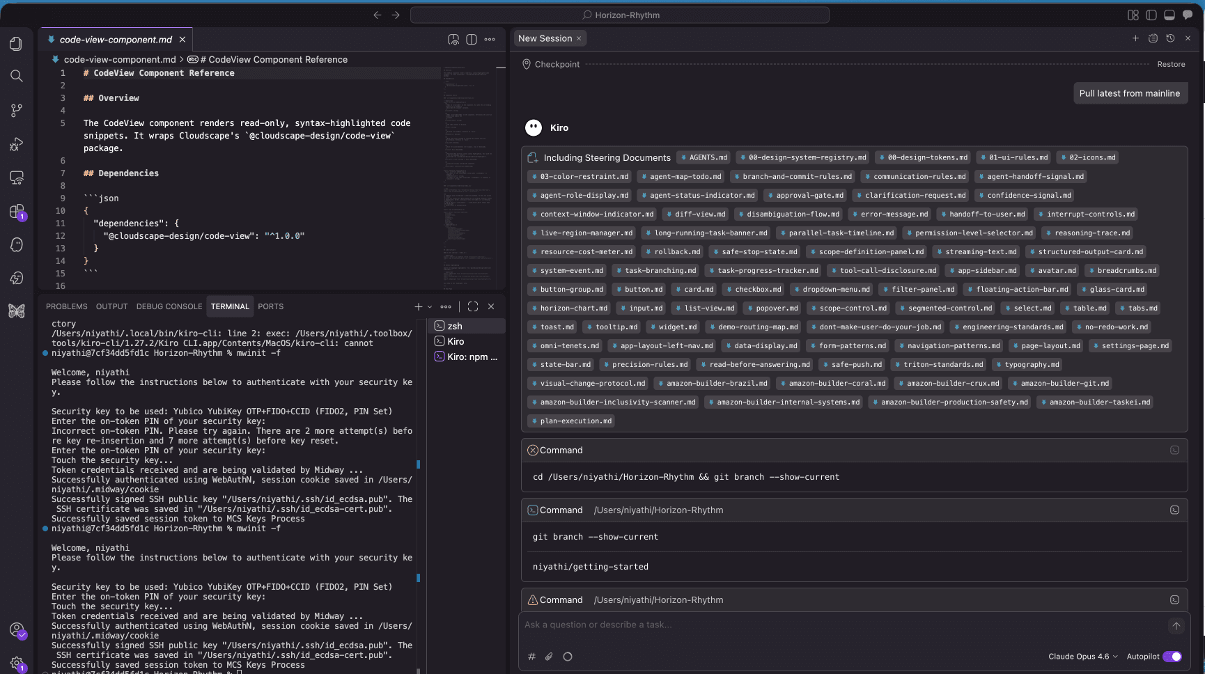 Designing in Kiro, a conversation-driven build with Cloudscape components in the repo