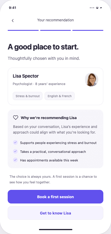 Transparent therapist recommendation from the working click-through prototype