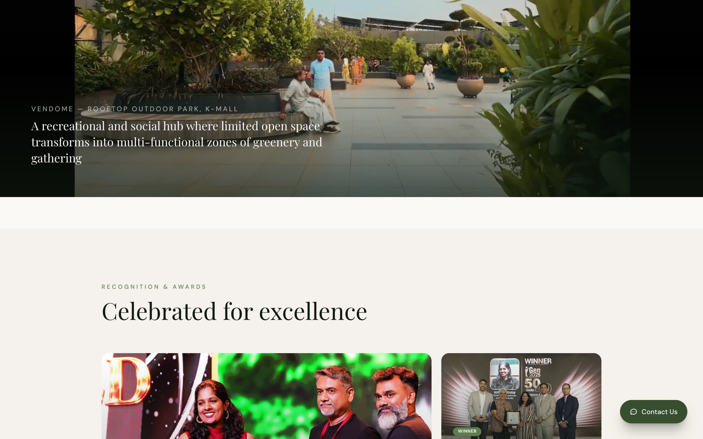 Awards section, a bento grid of recognitions