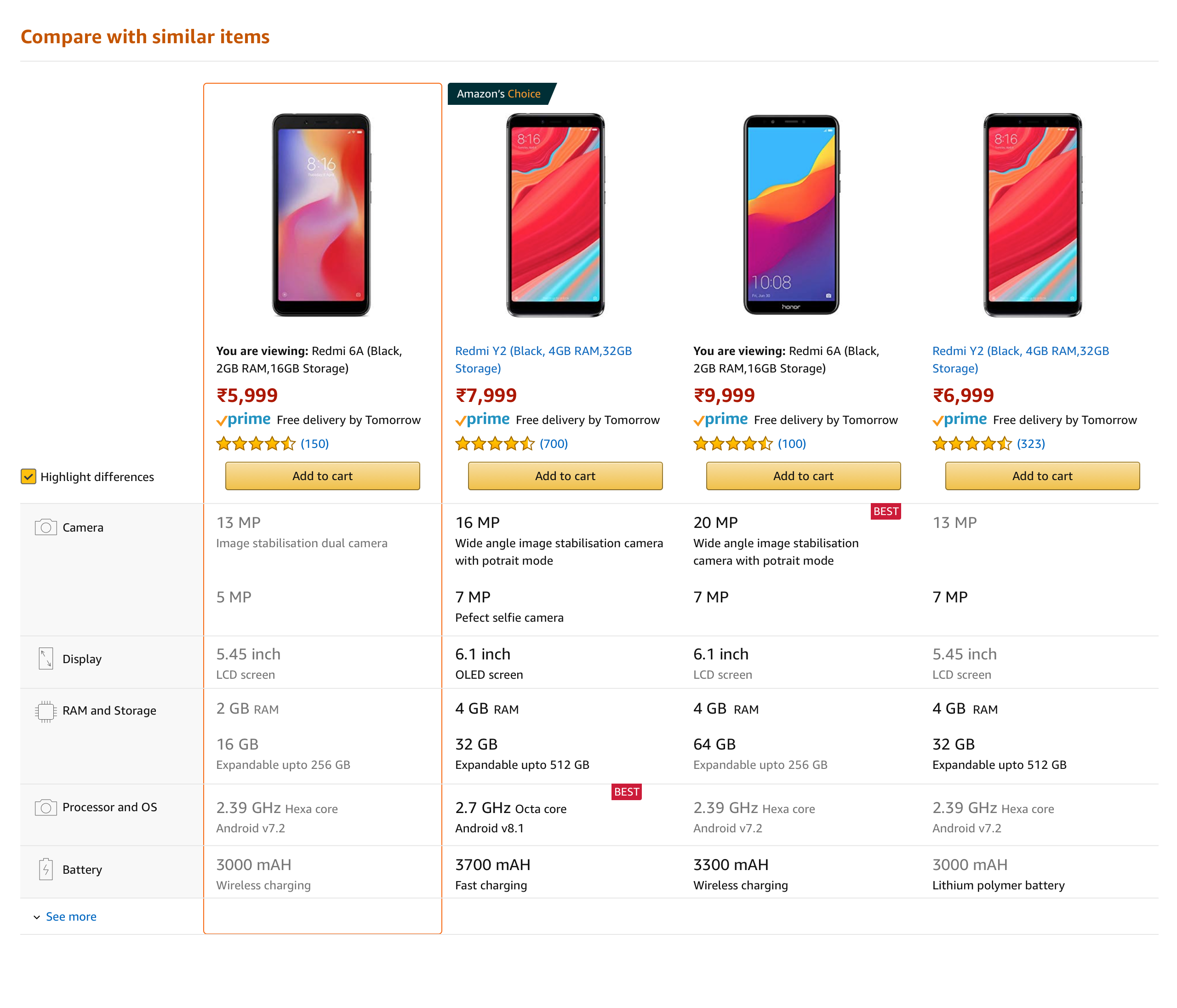 Product comparison